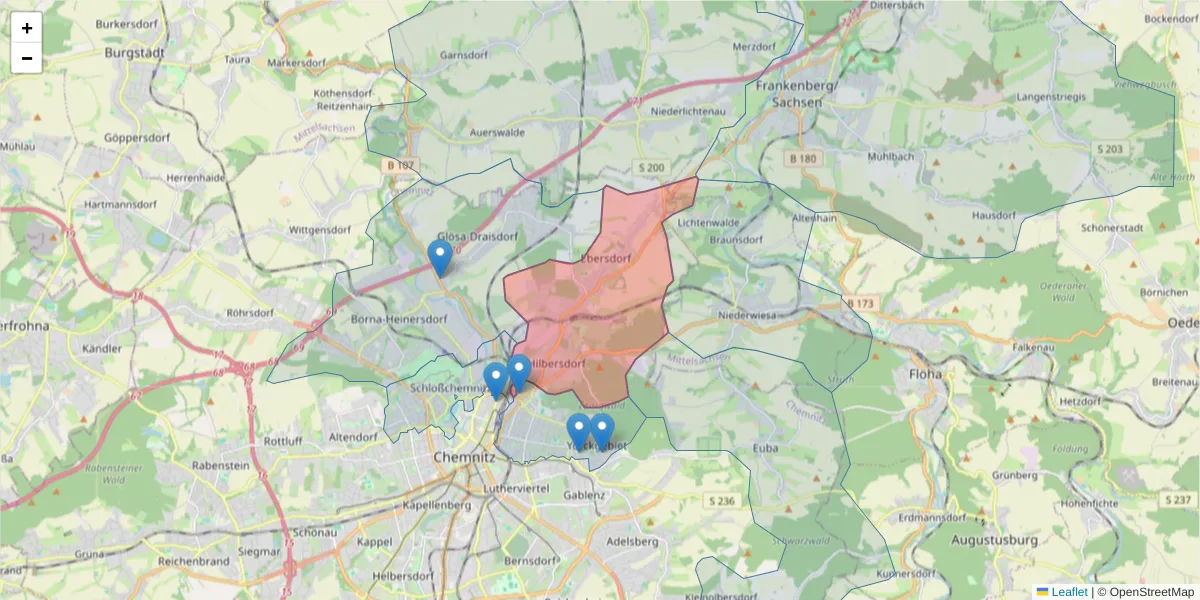Karte des Postleitzahlen Bereichs  und der umliegenden Postleitzahlen in Deutschland