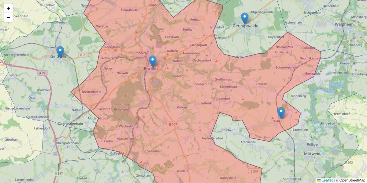 Karte des Postleitzahlen Bereichs  und der umliegenden Postleitzahlen in Deutschland