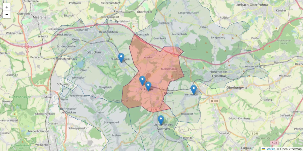 Karte des Postleitzahlen Bereichs  und der umliegenden Postleitzahlen in Deutschland