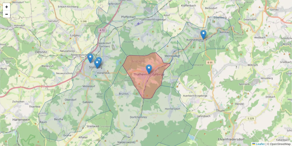 Karte des Postleitzahlen Bereichs  und der umliegenden Postleitzahlen in Deutschland