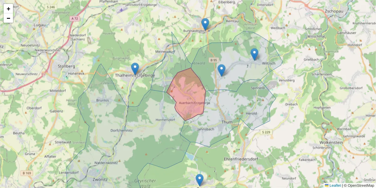 Karte des Postleitzahlen Bereichs  und der umliegenden Postleitzahlen in Deutschland