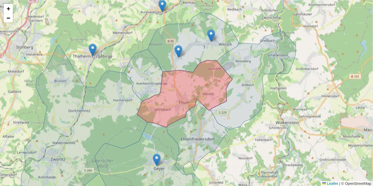 Karte des Postleitzahlen Bereichs  und der umliegenden Postleitzahlen in Deutschland