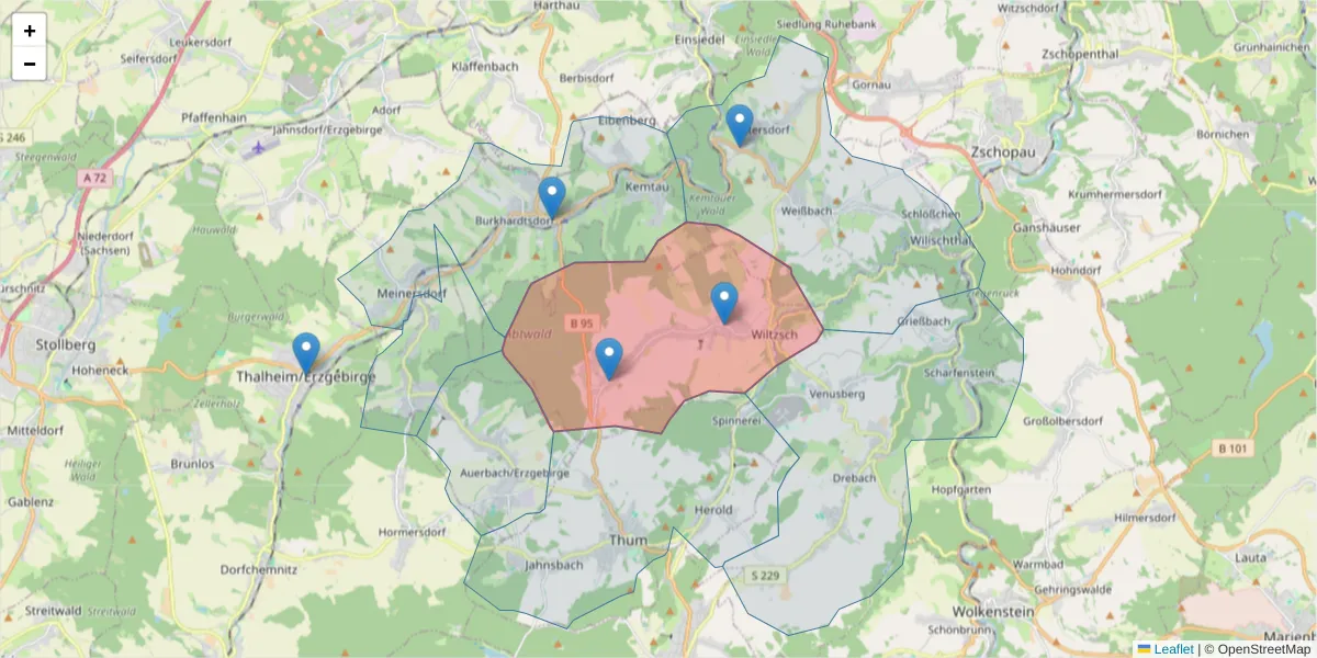 Karte des Postleitzahlen Bereichs  und der umliegenden Postleitzahlen in Deutschland