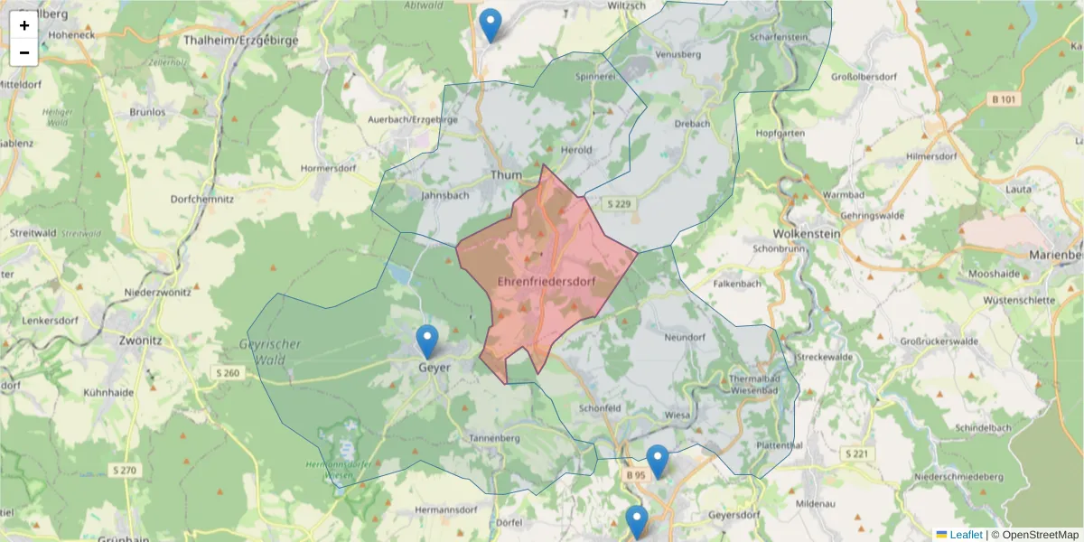 Karte des Postleitzahlen Bereichs  und der umliegenden Postleitzahlen in Deutschland