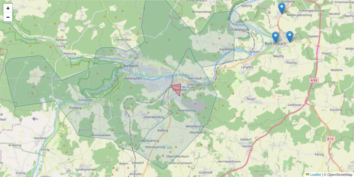 Karte des Postleitzahlen Bereichs  und der umliegenden Postleitzahlen in Deutschland