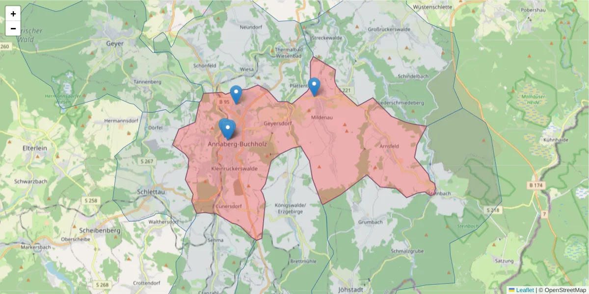 Karte des Postleitzahlen Bereichs  und der umliegenden Postleitzahlen in Deutschland