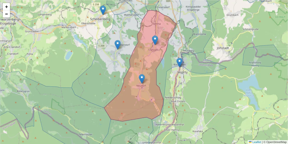 Karte des Postleitzahlen Bereichs  und der umliegenden Postleitzahlen in Deutschland