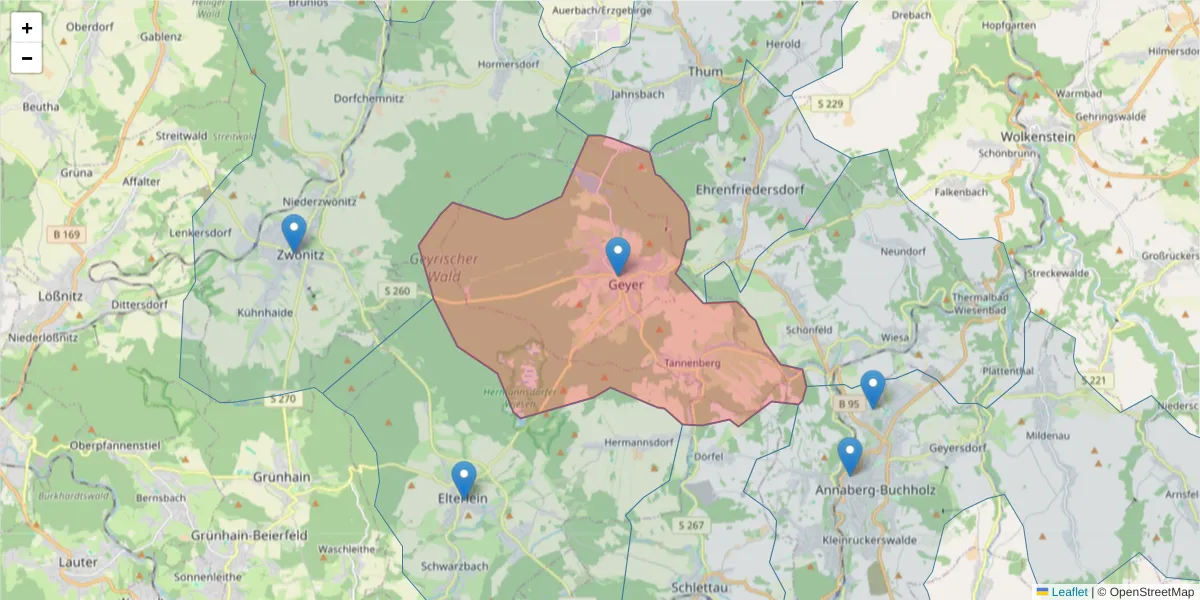 Karte des Postleitzahlen Bereichs  und der umliegenden Postleitzahlen in Deutschland