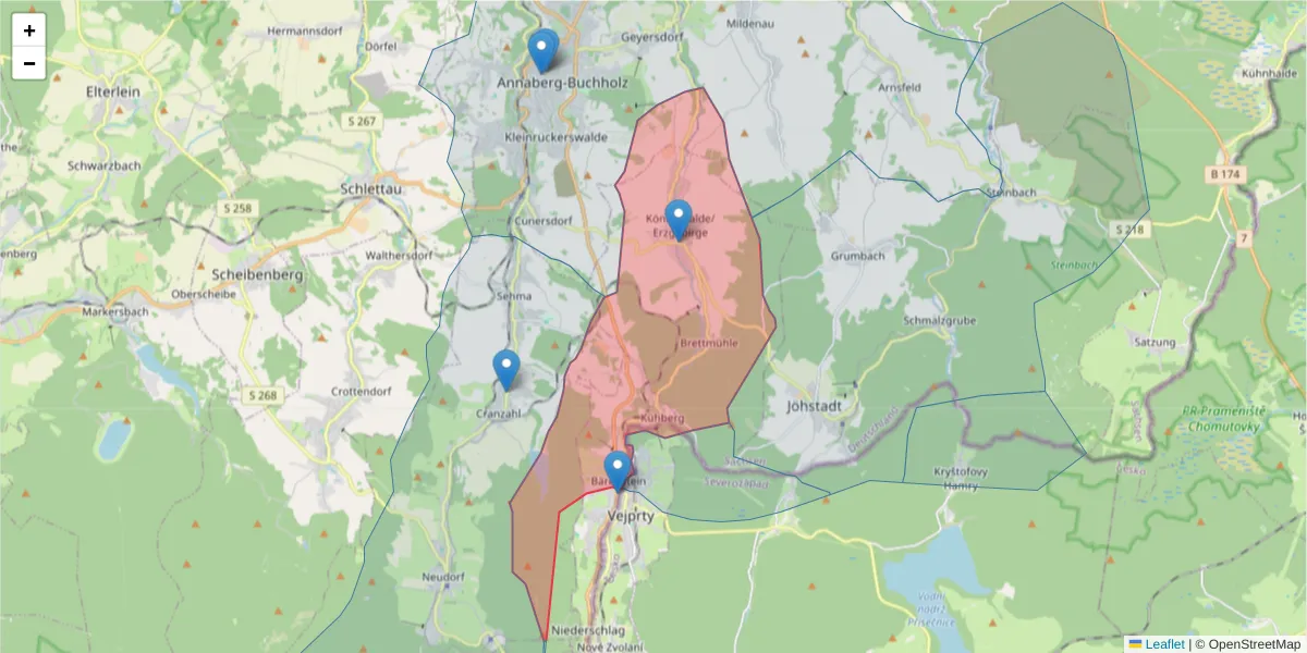 Karte des Postleitzahlen Bereichs  und der umliegenden Postleitzahlen in Deutschland