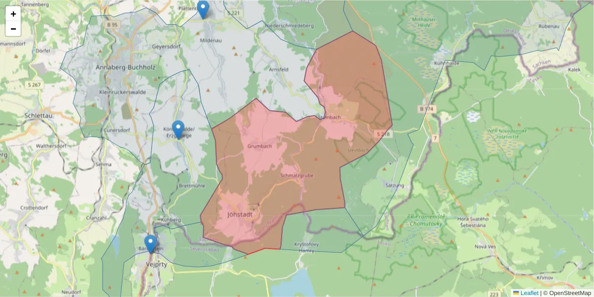 Karte des Postleitzahlen Bereichs  und der umliegenden Postleitzahlen in Deutschland