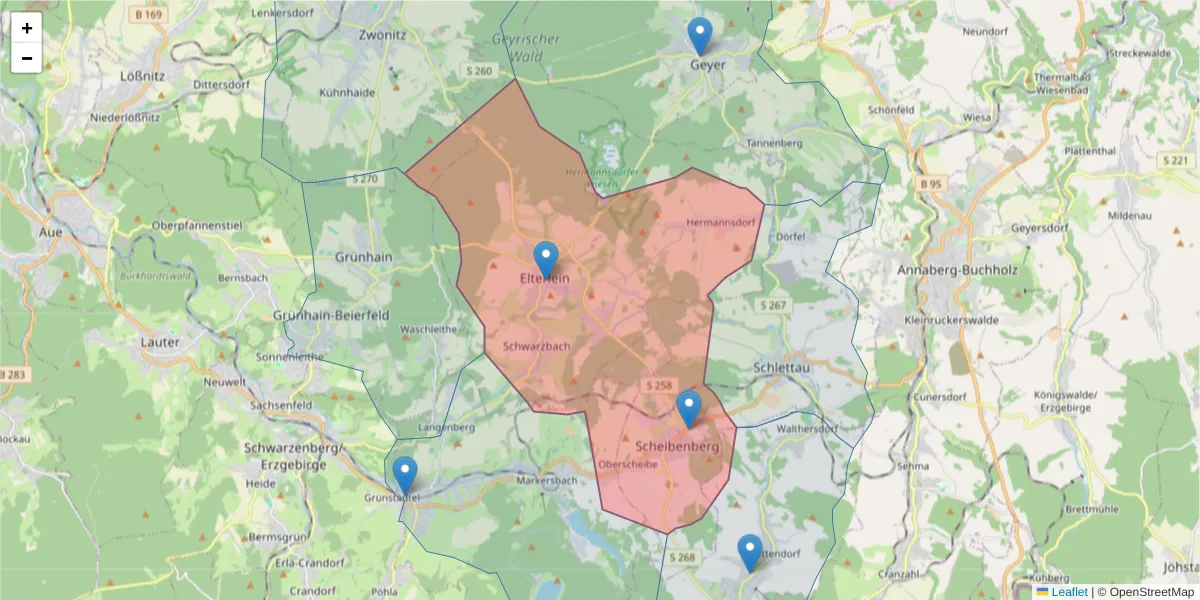 Karte des Postleitzahlen Bereichs  und der umliegenden Postleitzahlen in Deutschland