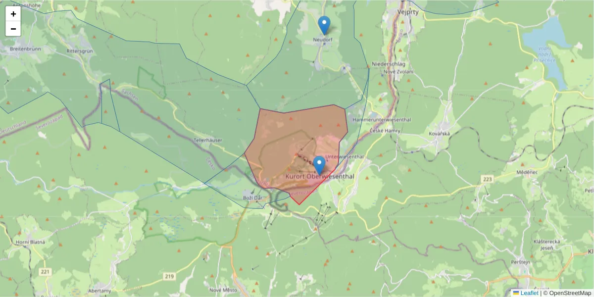 Karte des Postleitzahlen Bereichs  und der umliegenden Postleitzahlen in Deutschland