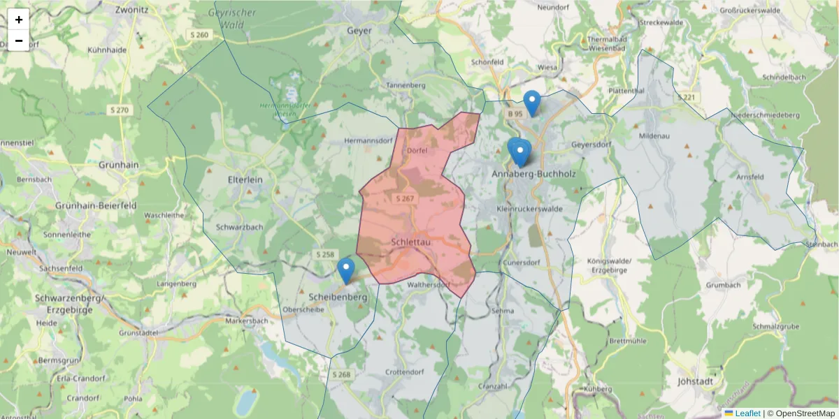 Karte des Postleitzahlen Bereichs  und der umliegenden Postleitzahlen in Deutschland