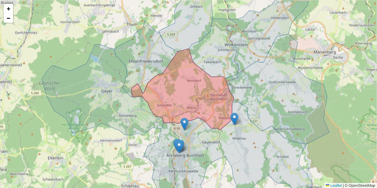 Karte des Postleitzahlen Bereichs  und der umliegenden Postleitzahlen in Deutschland