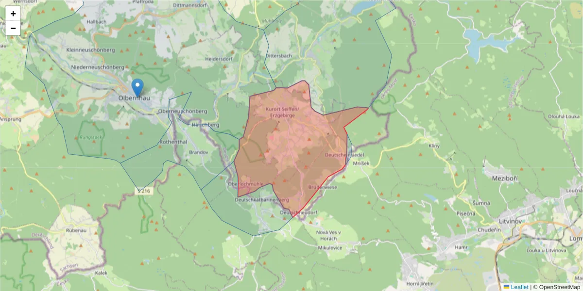 Karte des Postleitzahlen Bereichs  und der umliegenden Postleitzahlen in Deutschland