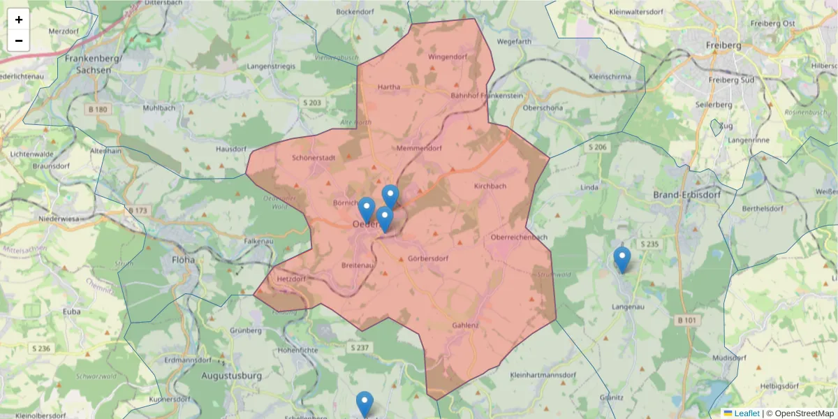 Karte des Postleitzahlen Bereichs  und der umliegenden Postleitzahlen in Deutschland