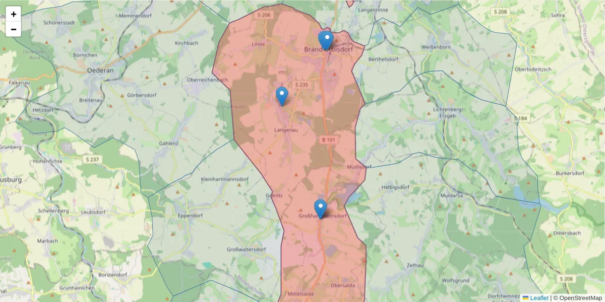 Karte des Postleitzahlen Bereichs  und der umliegenden Postleitzahlen in Deutschland