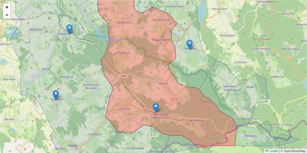 Karte des Postleitzahlen Bereichs  und der umliegenden Postleitzahlen in Deutschland