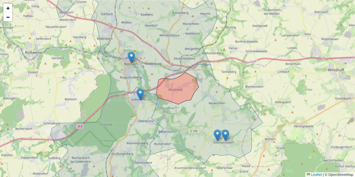 Karte des Postleitzahlen Bereichs  und der umliegenden Postleitzahlen in Deutschland