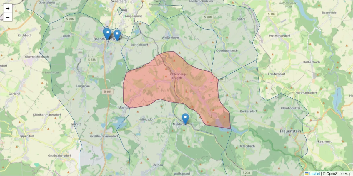 Karte des Postleitzahlen Bereichs  und der umliegenden Postleitzahlen in Deutschland