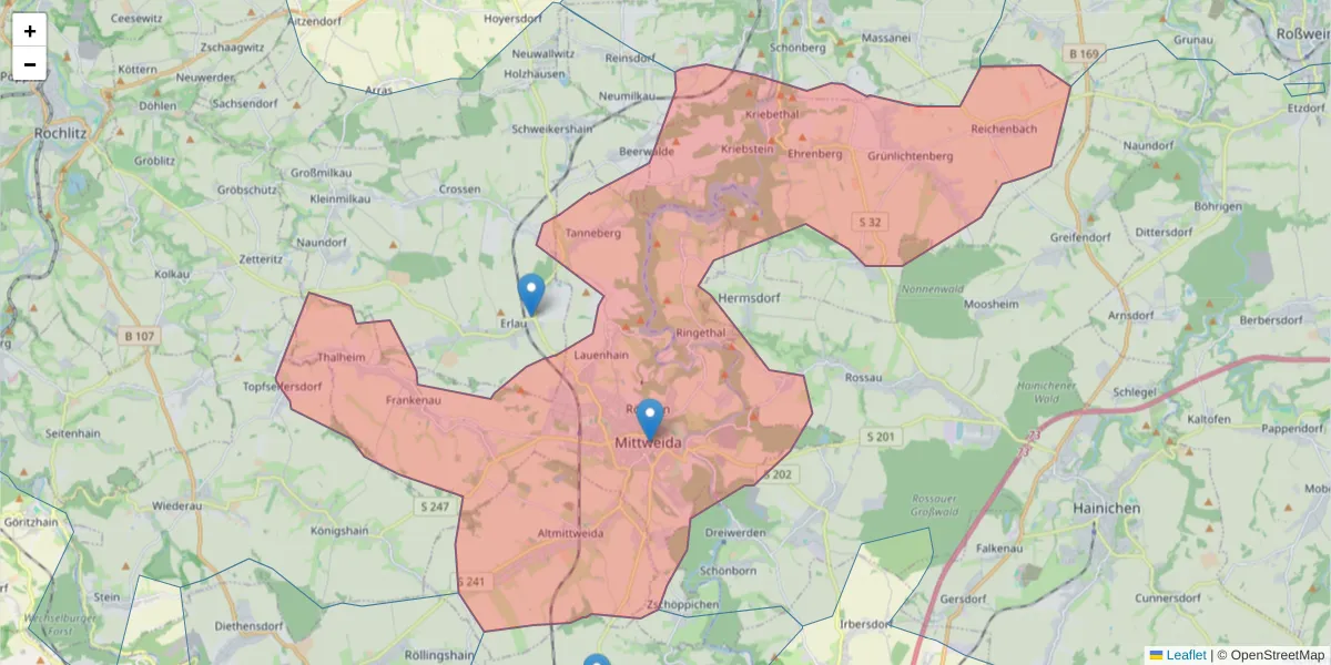 Karte des Postleitzahlen Bereichs  und der umliegenden Postleitzahlen in Deutschland