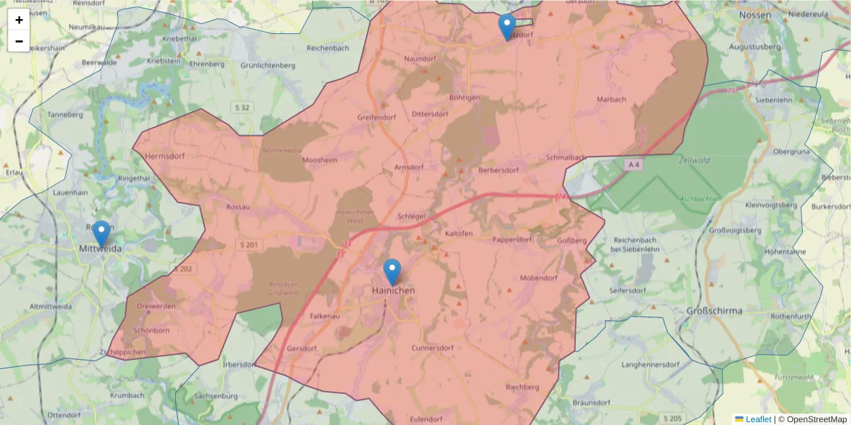 Karte des Postleitzahlen Bereichs  und der umliegenden Postleitzahlen in Deutschland