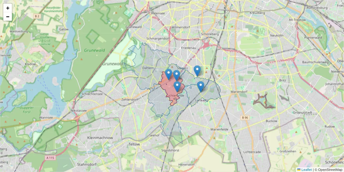 Karte des Postleitzahlen Bereichs  und der umliegenden Postleitzahlen in Deutschland