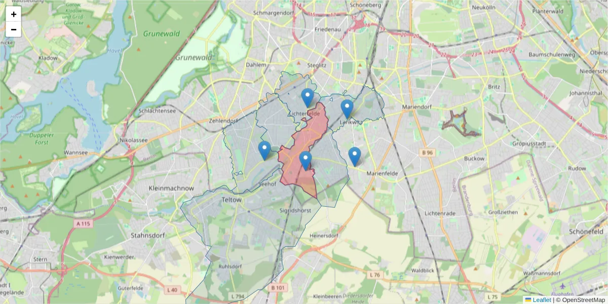 Karte des Postleitzahlen Bereichs  und der umliegenden Postleitzahlen in Deutschland