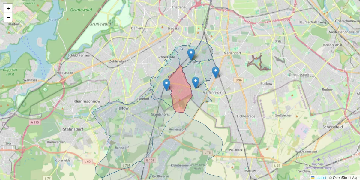 Karte des Postleitzahlen Bereichs  und der umliegenden Postleitzahlen in Deutschland