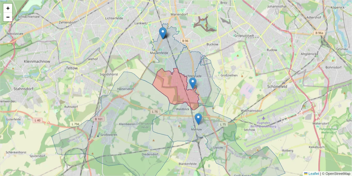 Karte des Postleitzahlen Bereichs  und der umliegenden Postleitzahlen in Deutschland