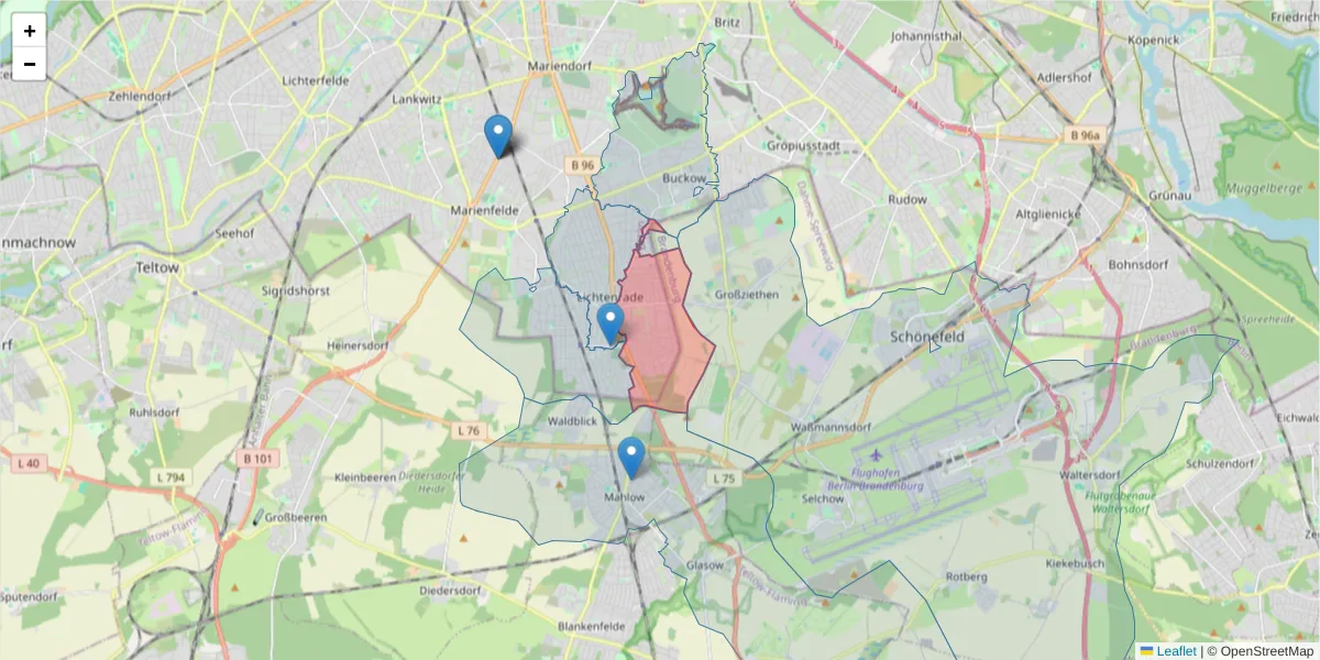 Karte des Postleitzahlen Bereichs  und der umliegenden Postleitzahlen in Deutschland