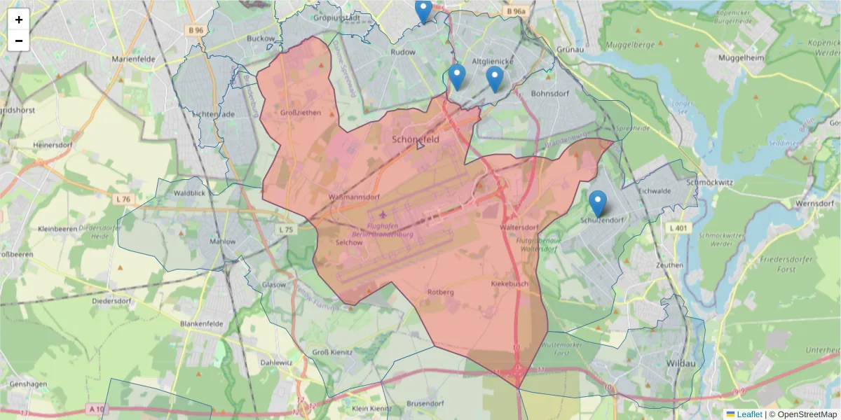 Karte des Postleitzahlen Bereichs  und der umliegenden Postleitzahlen in Deutschland