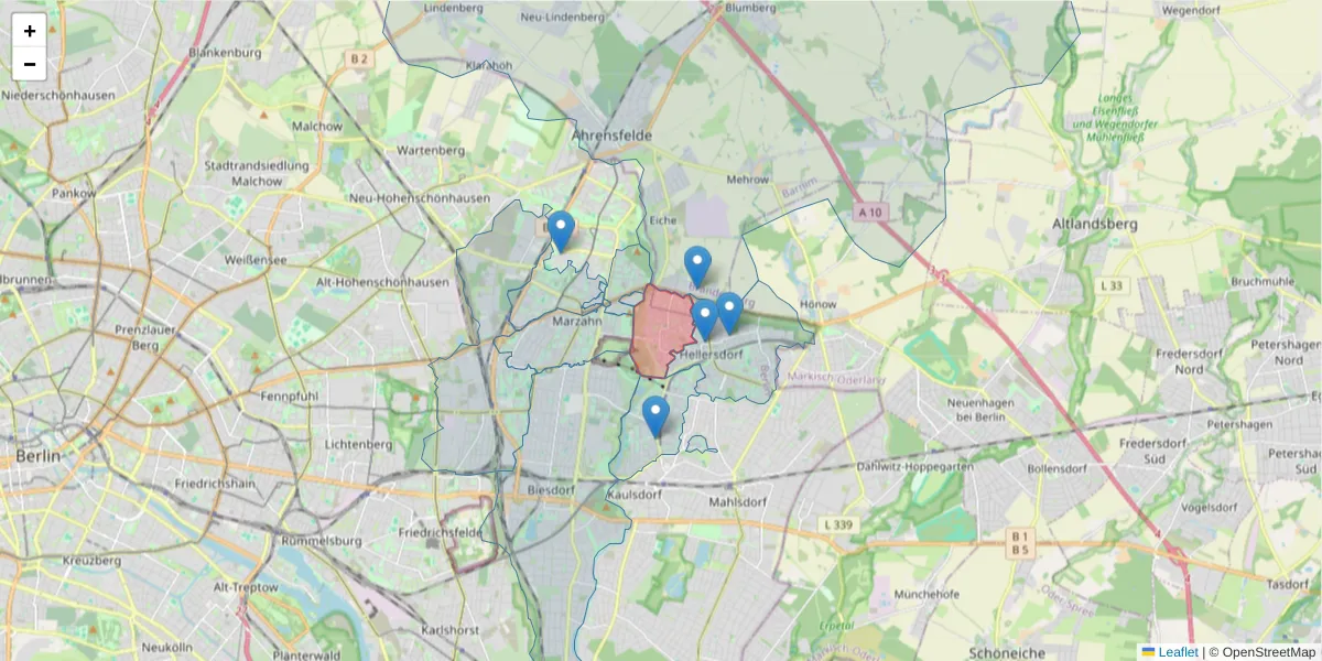 Karte des Postleitzahlen Bereichs  und der umliegenden Postleitzahlen in Deutschland