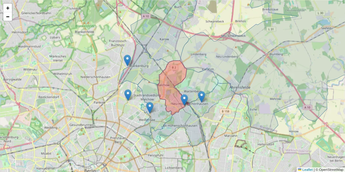 Karte des Postleitzahlen Bereichs  und der umliegenden Postleitzahlen in Deutschland