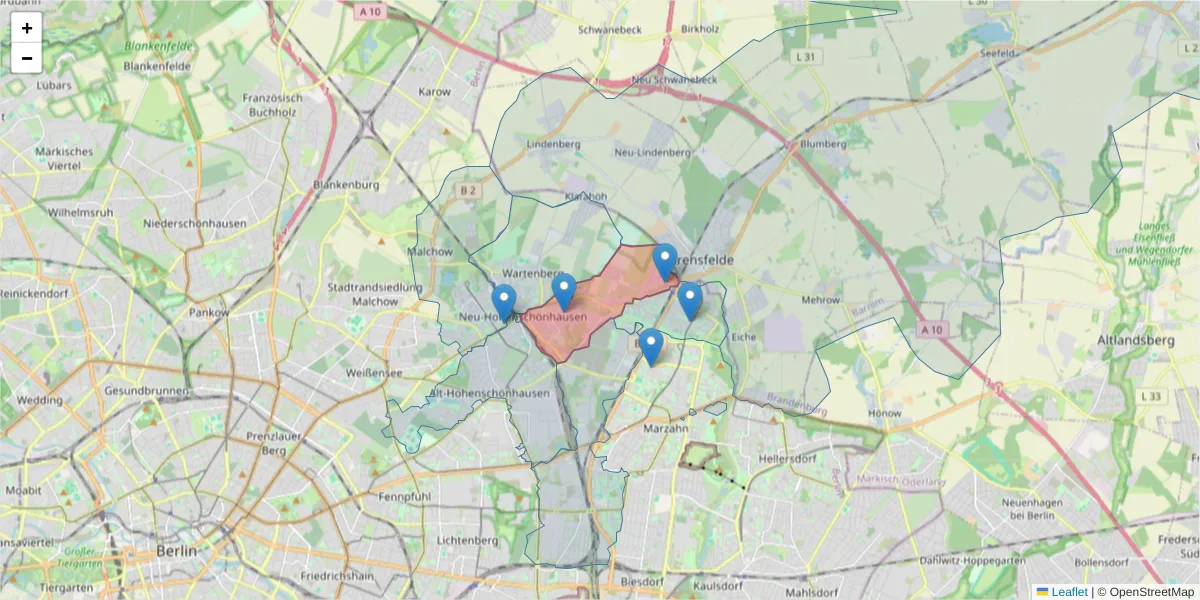 Karte des Postleitzahlen Bereichs  und der umliegenden Postleitzahlen in Deutschland
