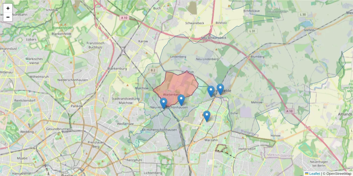 Karte des Postleitzahlen Bereichs  und der umliegenden Postleitzahlen in Deutschland