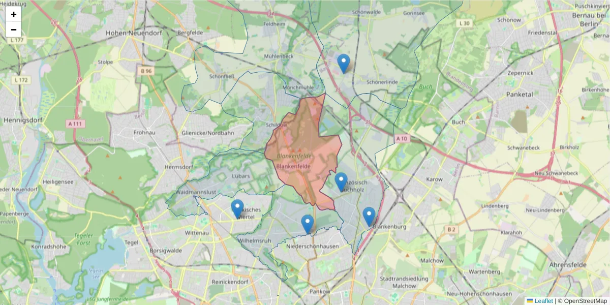 Karte des Postleitzahlen Bereichs  und der umliegenden Postleitzahlen in Deutschland