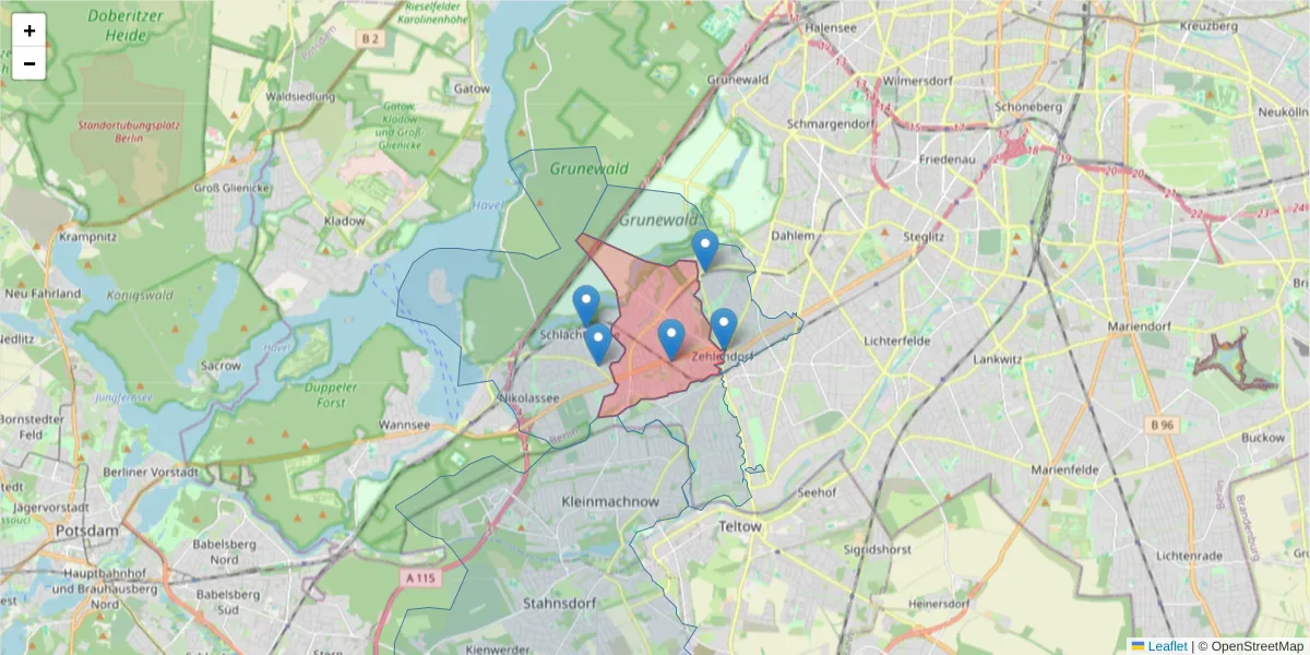 Karte des Postleitzahlen Bereichs  und der umliegenden Postleitzahlen in Deutschland