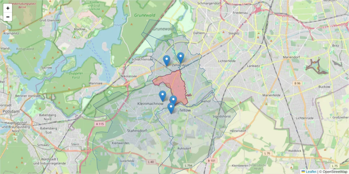 Karte des Postleitzahlen Bereichs  und der umliegenden Postleitzahlen in Deutschland