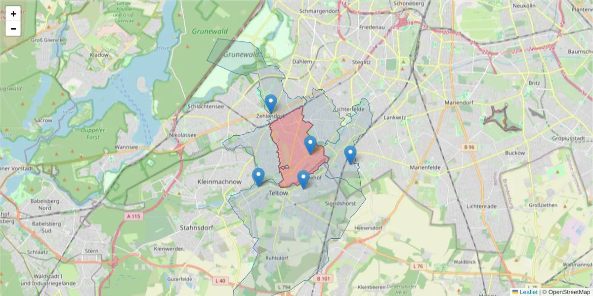 Karte des Postleitzahlen Bereichs  und der umliegenden Postleitzahlen in Deutschland