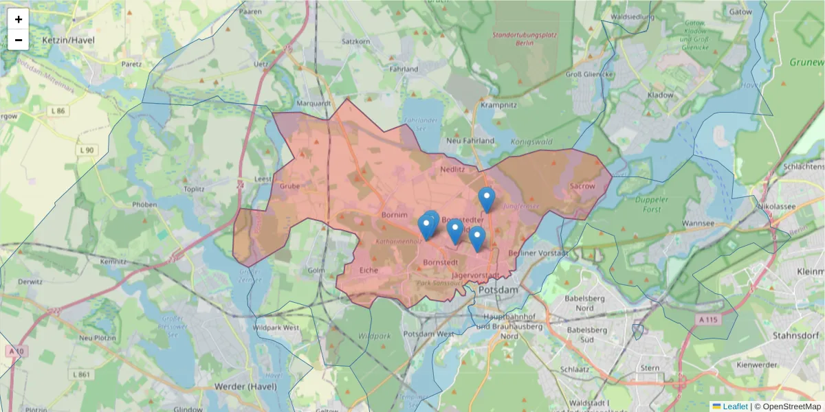 Karte des Postleitzahlen Bereichs  und der umliegenden Postleitzahlen in Deutschland