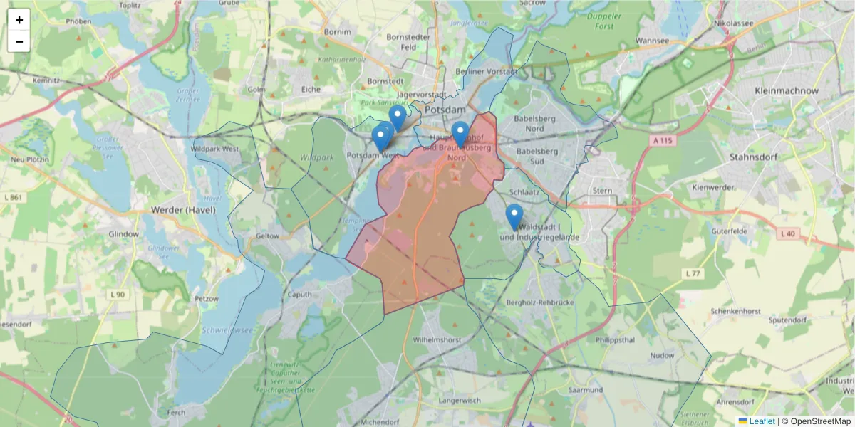 Karte des Postleitzahlen Bereichs  und der umliegenden Postleitzahlen in Deutschland
