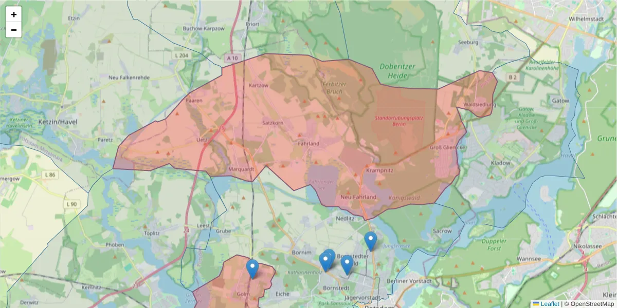 Karte des Postleitzahlen Bereichs  und der umliegenden Postleitzahlen in Deutschland