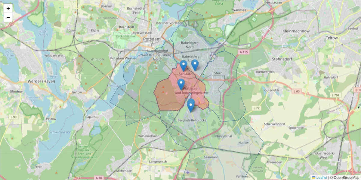 Karte des Postleitzahlen Bereichs  und der umliegenden Postleitzahlen in Deutschland