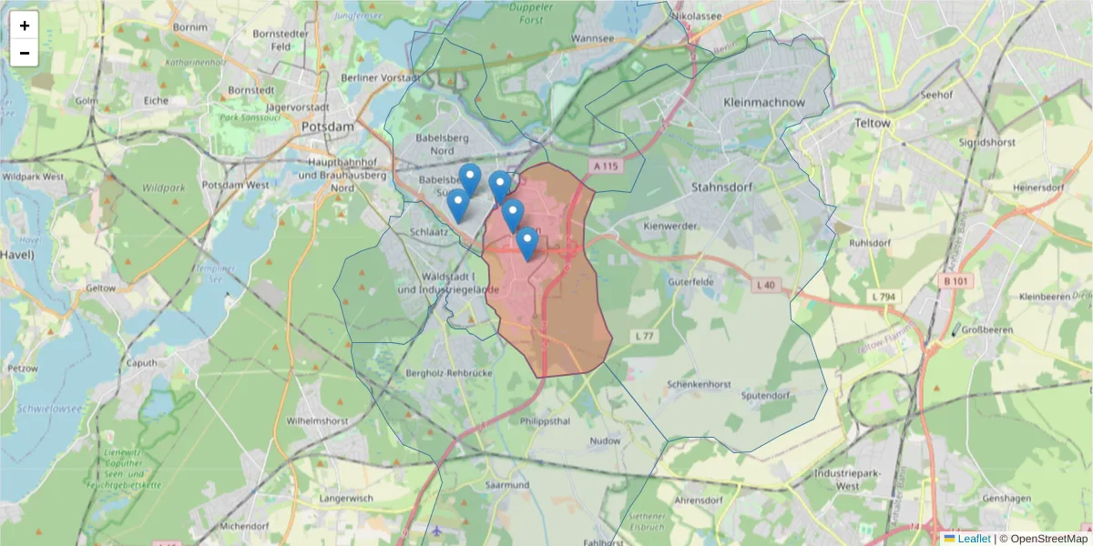 Karte des Postleitzahlen Bereichs  und der umliegenden Postleitzahlen in Deutschland