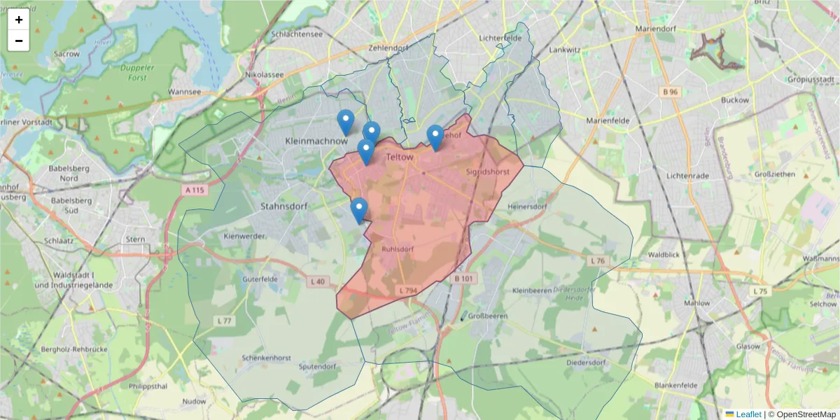 Karte des Postleitzahlen Bereichs  und der umliegenden Postleitzahlen in Deutschland