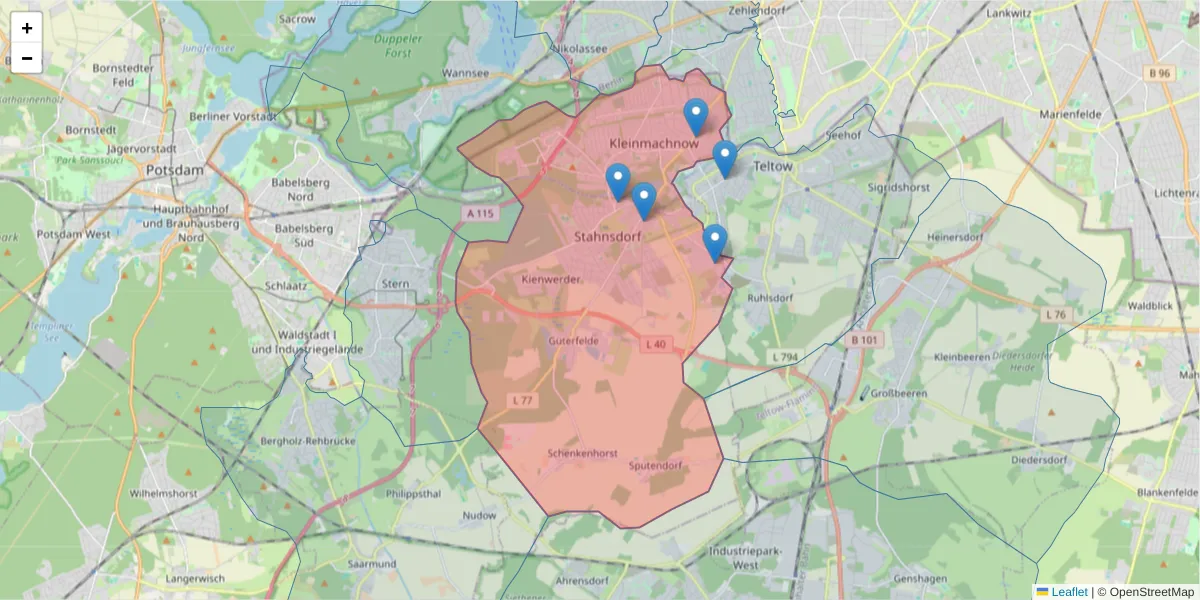 Karte des Postleitzahlen Bereichs  und der umliegenden Postleitzahlen in Deutschland