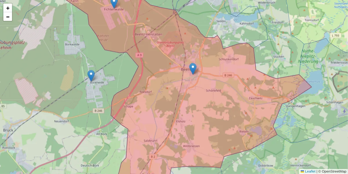 Karte des Postleitzahlen Bereichs  und der umliegenden Postleitzahlen in Deutschland