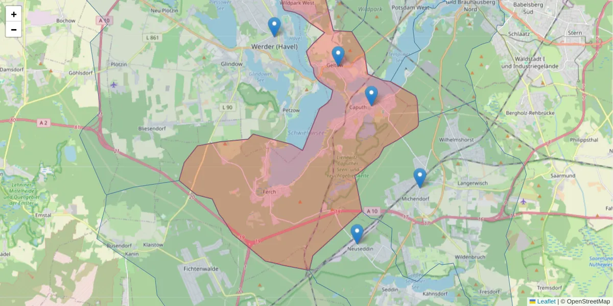 Karte des Postleitzahlen Bereichs  und der umliegenden Postleitzahlen in Deutschland