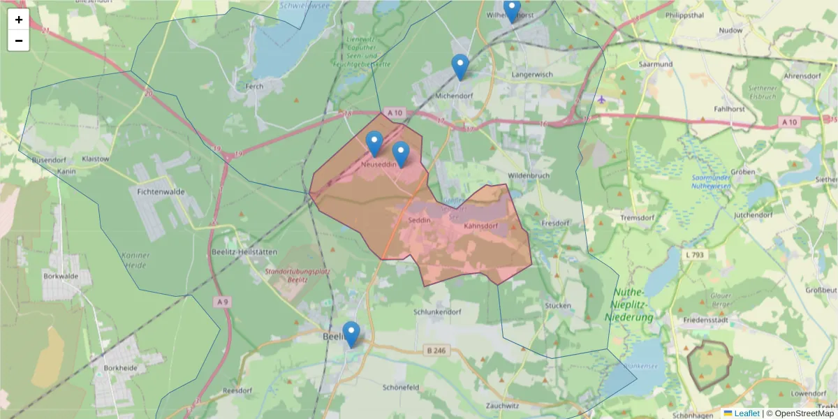 Karte des Postleitzahlen Bereichs  und der umliegenden Postleitzahlen in Deutschland